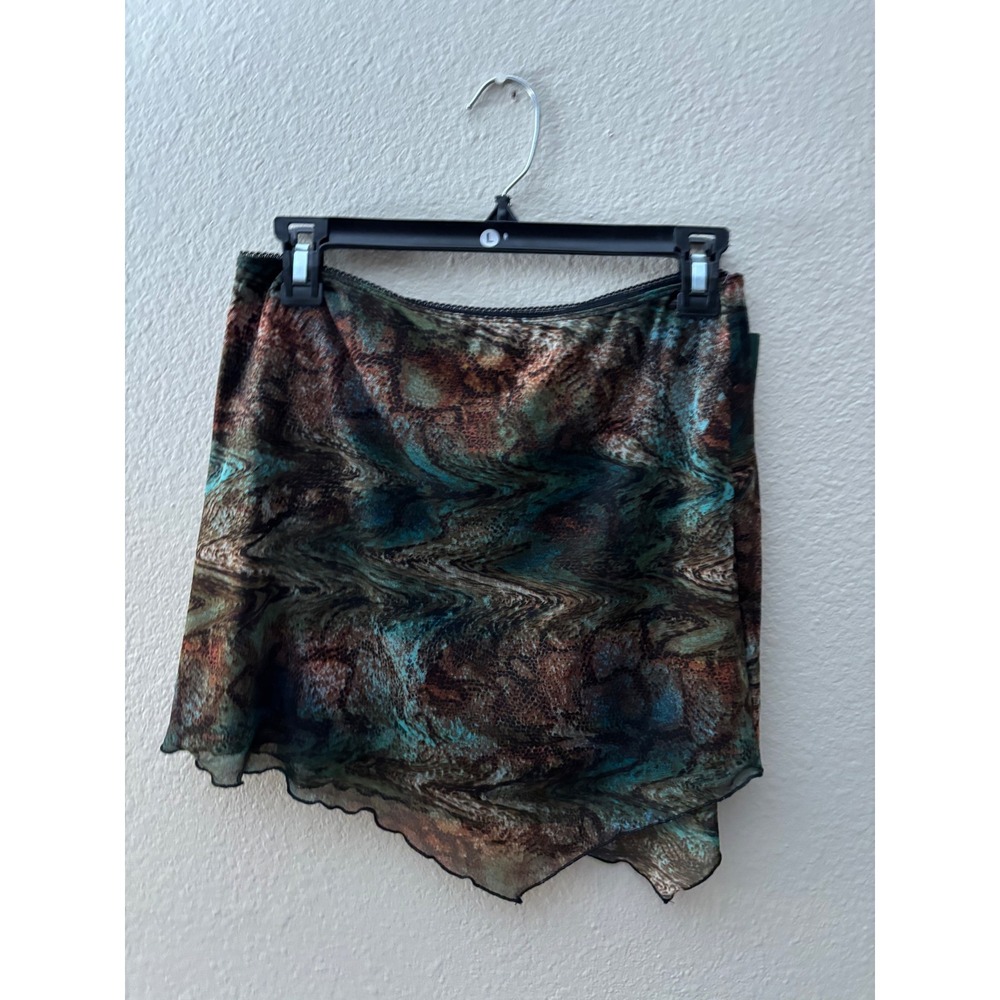 Wild Fable Brown Teal Mesh Handkerchief Hem Mini Skirt Swirl Snakeskin Med A1081